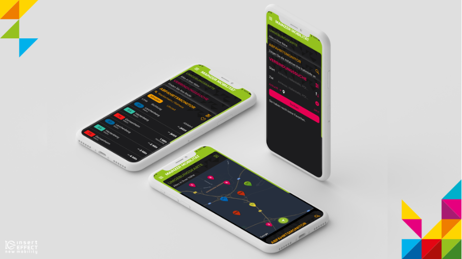 Drei Screens im Dark Mode mit den invertierten Farben. Der Hintergrund ist dunkel und der Text hell.