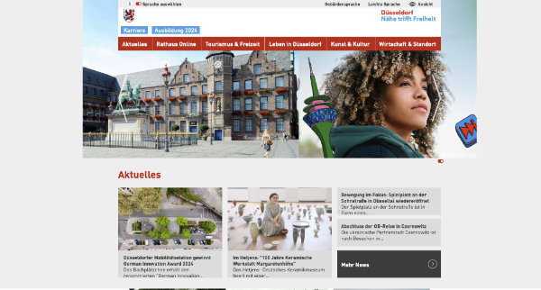 Website der Stadt Düsseldorf in Originalfarben.